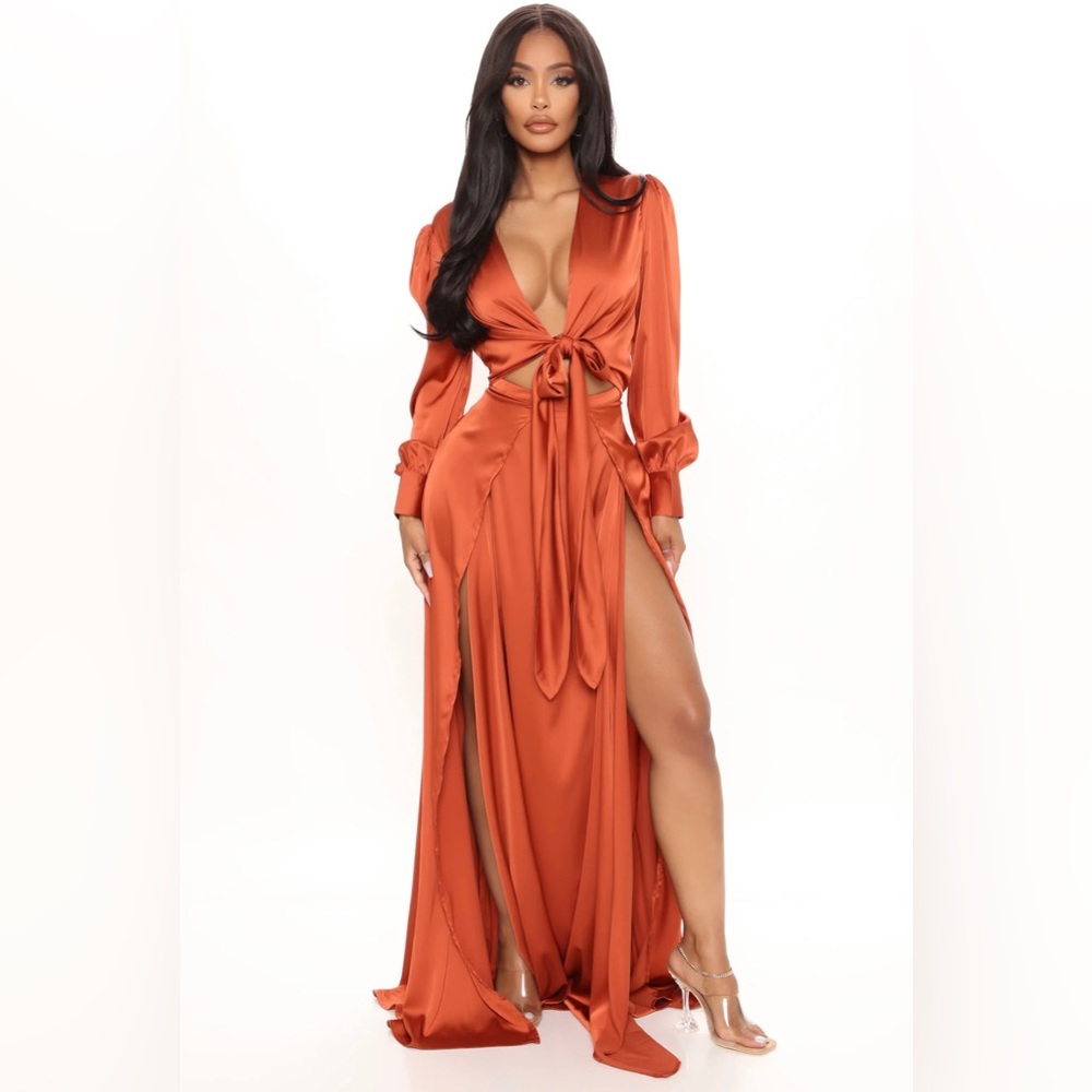 Satin Silk feeling Sexy Dress Size Large Bronze color - Picture 2 of 9